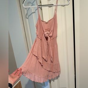 Pink gauze romper with tie front